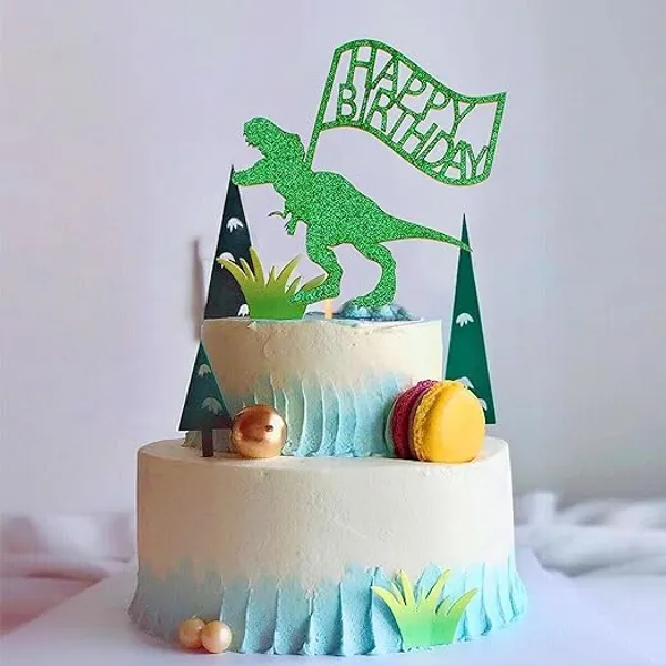 Multi_Happy_Birthday_Dinosaur_Cake_Topper_|_Green_Glitter_T-Rex_Dinosaur_Cake_Topper_|_Animal_Theme_Party_Cake_Decoration_|_Jungle_Theme_Celebration