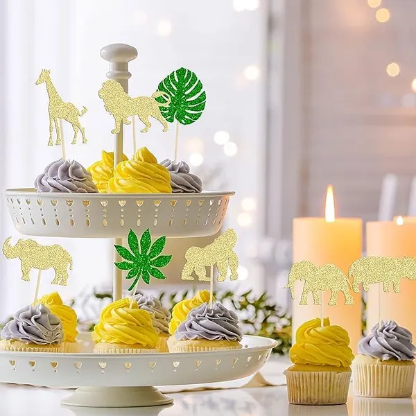 Gold_Cupcake_Topper_|_24Pcs_Gold_Glitter_Jungle_Safari_Animal_Cupcake_Toppers_|_Green_Leaf_Topper_|_Wild_Animals_Cupcake_Picks_|_Jungle_Theme_Party_|_Baby_Shower_|_Kids_Birthday_Party
