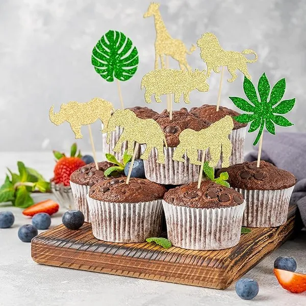 Gold_Cupcake_Topper_|_24Pcs_Gold_Glitter_Jungle_Safari_Animal_Cupcake_Toppers_|_Green_Leaf_Topper_|_Wild_Animals_Cupcake_Picks_|_Jungle_Theme_Party_|_Baby_Shower_|_Kids_Birthday_Party
