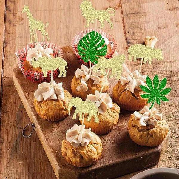 Gold_Cupcake_Topper_|_24Pcs_Gold_Glitter_Jungle_Safari_Animal_Cupcake_Toppers_|_Green_Leaf_Topper_|_Wild_Animals_Cupcake_Picks_|_Jungle_Theme_Party_|_Baby_Shower_|_Kids_Birthday_Party
