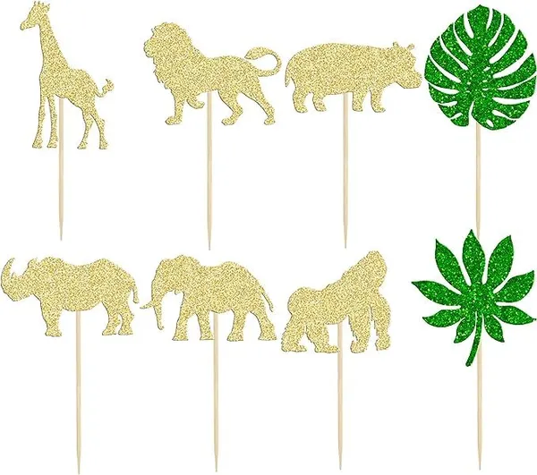 Gold_Cupcake_Topper_|_24Pcs_Gold_Glitter_Jungle_Safari_Animal_Cupcake_Toppers_|_Green_Leaf_Topper_|_Wild_Animals_Cupcake_Picks_|_Jungle_Theme_Party_|_Baby_Shower_|_Kids_Birthday_Party