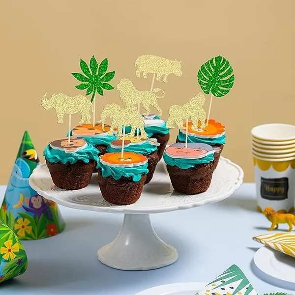 Gold_Cupcake_Topper_|_24Pcs_Gold_Glitter_Jungle_Safari_Animal_Cupcake_Toppers_|_Green_Leaf_Topper_|_Wild_Animals_Cupcake_Picks_|_Jungle_Theme_Party_|_Baby_Shower_|_Kids_Birthday_Party