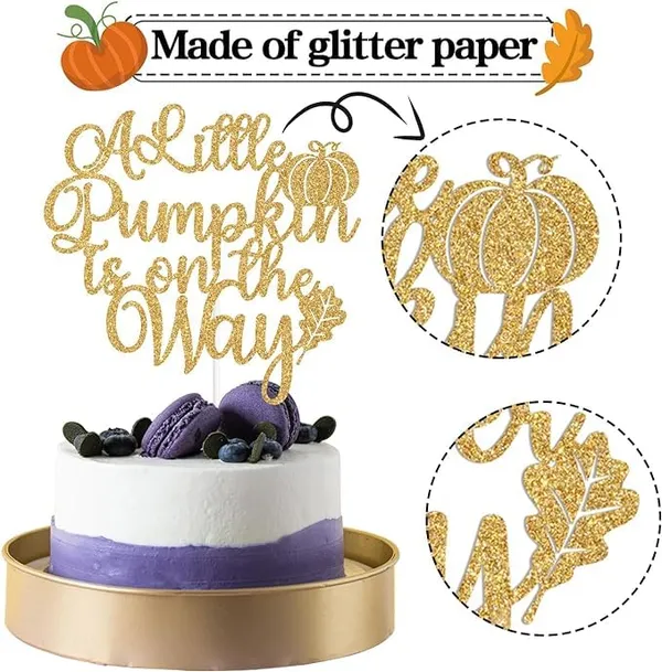 Gold_A_Little_Pumpkin_Is_On_The_Way_Cake_Topper_|_Gold_Glitter_Cake_Topper_|_Pumpkin_Theme_Party_Cake_Decoration_|_Pumpkin_Theme_Celebration