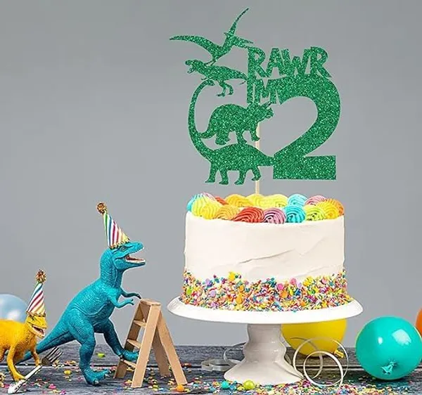 Multi_Dinosaur_Cake_Topper_|_Green_Glitter_Rawr_I'M_2_Cake_Topper_For_Second_Birthday_|_Animal_Theme_Happy_Birthday_Cake_Decorations_|_Birthday_Party_Decorations_|_Kids_Party