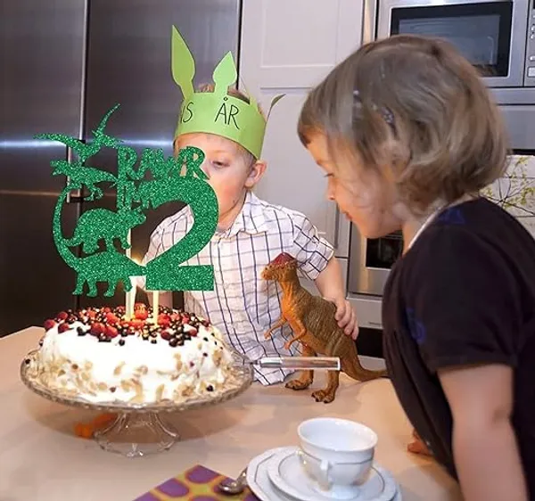 Multi_Dinosaur_Cake_Topper_|_Green_Glitter_Rawr_I'M_2_Cake_Topper_For_Second_Birthday_|_Animal_Theme_Happy_Birthday_Cake_Decorations_|_Birthday_Party_Decorations_|_Kids_Party