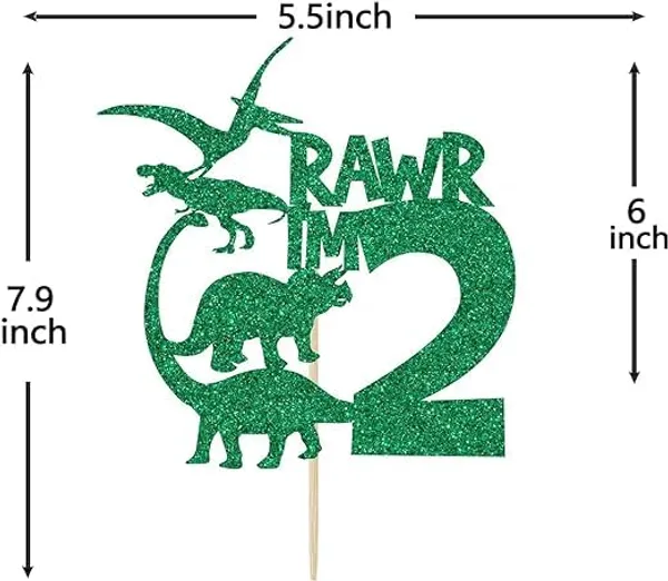 Multi_Dinosaur_Cake_Topper_|_Green_Glitter_Rawr_I'M_2_Cake_Topper_For_Second_Birthday_|_Animal_Theme_Happy_Birthday_Cake_Decorations_|_Birthday_Party_Decorations_|_Kids_Party
