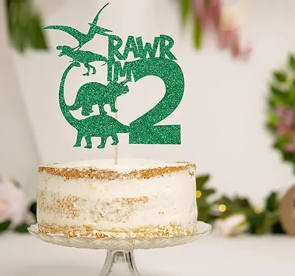Multi_Dinosaur_Cake_Topper_|_Green_Glitter_Rawr_I'M_2_Cake_Topper_For_Second_Birthday_|_Animal_Theme_Happy_Birthday_Cake_Decorations_|_Birthday_Party_Decorations_|_Kids_Party