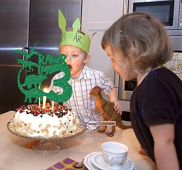 Multi_Dinosaur_Cake_Topper_|_Green_Glitter_Rawr_I'M_3_Cake_Topper_For_Third_Birthday_|_Animal_Theme_Happy_Birthday_Cake_Decorations_|_Birthday_Party_Decorations_|_Kids_Party