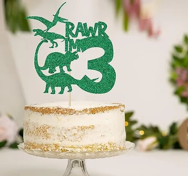 Multi_Dinosaur_Cake_Topper_|_Green_Glitter_Rawr_I'M_3_Cake_Topper_For_Third_Birthday_|_Animal_Theme_Happy_Birthday_Cake_Decorations_|_Birthday_Party_Decorations_|_Kids_Party