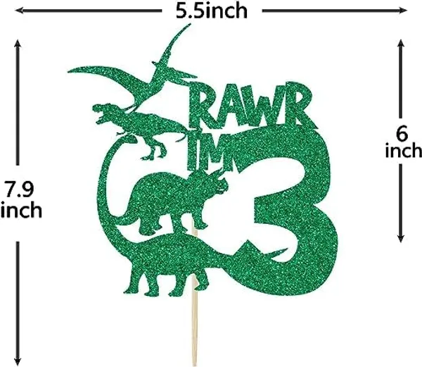 Multi_Dinosaur_Cake_Topper_|_Green_Glitter_Rawr_I'M_3_Cake_Topper_For_Third_Birthday_|_Animal_Theme_Happy_Birthday_Cake_Decorations_|_Birthday_Party_Decorations_|_Kids_Party