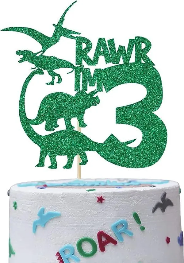 Multi_Dinosaur_Cake_Topper_|_Green_Glitter_Rawr_I'M_3_Cake_Topper_For_Third_Birthday_|_Animal_Theme_Happy_Birthday_Cake_Decorations_|_Birthday_Party_Decorations_|_Kids_Party