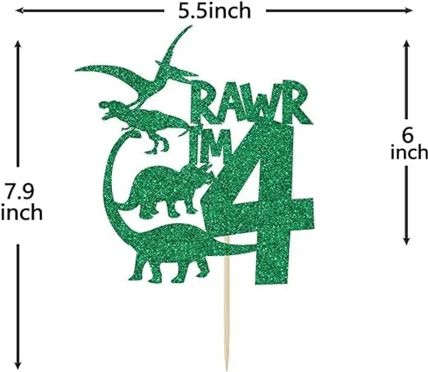 Multi_Dinosaur_Cake_Topper_|_Green_Glitter_Rawr_I'M_4_Cake_Topper_For_Fourth_Birthday_|_Animal_Theme_Happy_Birthday_Cake_Decorations_|_Birthday_Party_Decorations_|_Kids_Party