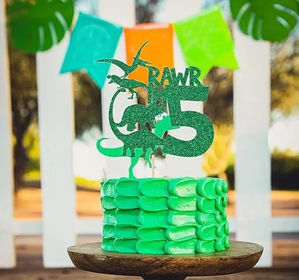 Multi_Dinosaur_Cake_Topper_|_Green_Glitter_Rawr_I'M_5_Cake_Topper_For_Fifth_Birthday_|_Animal_Theme_Happy_Birthday_Cake_Decorations_|_Birthday_Party_Decorations_|_Kids_Party