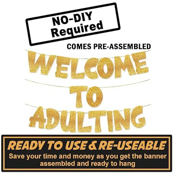 Gold_Welcome_To_Adulting_Banner_|_18Th_&_21St_Birthday_Party_Gold_Glitter_Banner_|_Party_Decorations_And_Supplies_|_Pre-Assembled_|_No_Diy_Needed