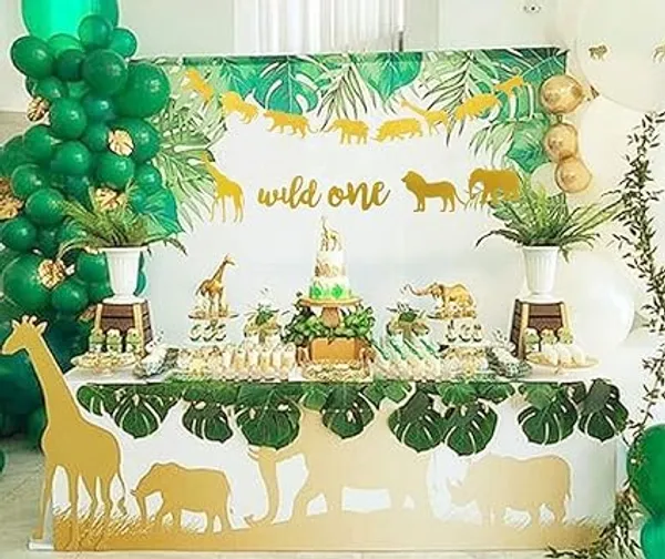 Gold_Wild_One_Banner_|_Gold_Glitter_Birthday_Garland_|_Jungle_Safari_Theme_Party_Decor_|_Pre-Strung_Gold_Glitter_Wild_Animals_Theme_Banner_|_Kids_Birthday_Party_Decor