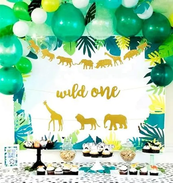 Gold_Wild_One_Banner_|_Gold_Glitter_Birthday_Garland_|_Jungle_Safari_Theme_Party_Decor_|_Pre-Strung_Gold_Glitter_Wild_Animals_Theme_Banner_|_Kids_Birthday_Party_Decor