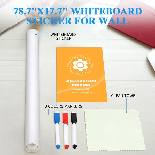 Multicollor_Dry_Erase_Whiteboard_Sticker_Wall_Decal,_Self-Adhesive_White_Board_Peel_Stick_Paper_For_School,Office,Home,Kids_Drawing_With_1_Water_Pen_(78.7"_X_17.7")