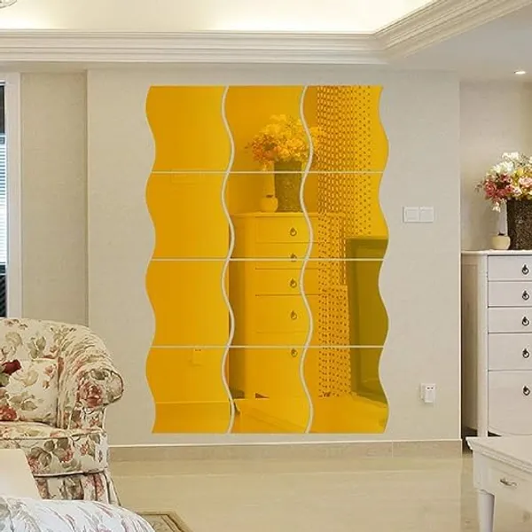 Multicollor_12_Pcs_Wavy_Mirror_Wall_Stickers_|_Full_Length_3D_Mirror_Art_|_Acrylic_Mirror_Wall_Sheet_For_Diy_Home_Decor_|_For_Home/Living_Room/Bedroom/Wall_Decoration