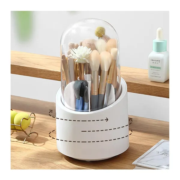 Multi_Milulugo_Makeup_Brush_Holder_With_Lid,_Rotating_Dustproof_Makeup_Brushes_Organizer,_7_Slots_360-Degree_Spinning_Pencil_Pen_Desk_Organizers(White)