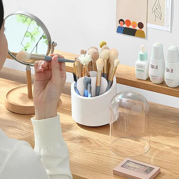 Multi_Milulugo_Makeup_Brush_Holder_With_Lid,_Rotating_Dustproof_Makeup_Brushes_Organizer,_7_Slots_360-Degree_Spinning_Pencil_Pen_Desk_Organizers(White)