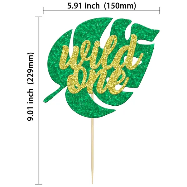 Multi_Gyufise_1Pc_Glitter_Wild_One_Cake_Topper_Jungle_Safari_Monstera_Leaf_One_Cake_Decoration_For_Kids_First_Birthday_Baby_Shower_Party_Decoration_Supplies