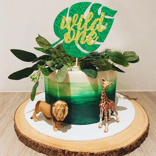 Multi_Gyufise_1Pc_Glitter_Wild_One_Cake_Topper_Jungle_Safari_Monstera_Leaf_One_Cake_Decoration_For_Kids_First_Birthday_Baby_Shower_Party_Decoration_Supplies