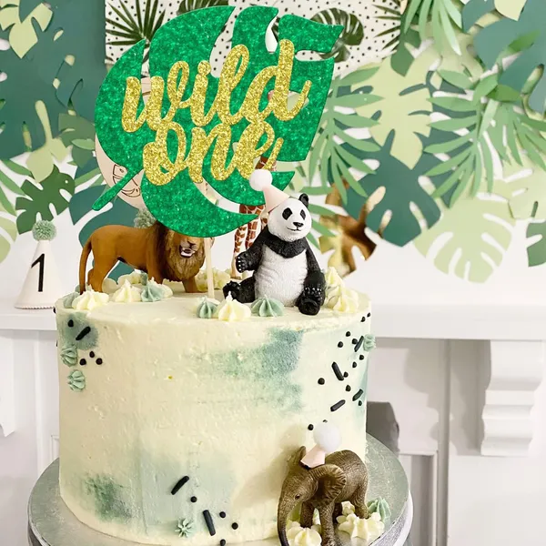 Multi_Gyufise_1Pc_Glitter_Wild_One_Cake_Topper_Jungle_Safari_Monstera_Leaf_One_Cake_Decoration_For_Kids_First_Birthday_Baby_Shower_Party_Decoration_Supplies