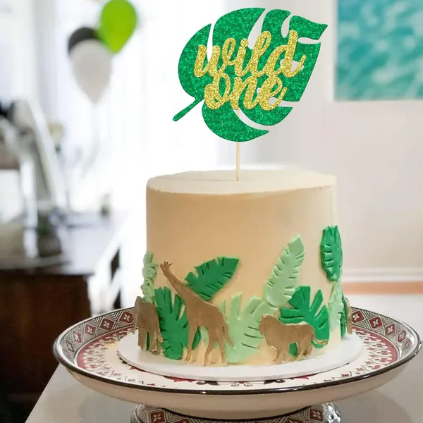 Multi_Gyufise_1Pc_Glitter_Wild_One_Cake_Topper_Jungle_Safari_Monstera_Leaf_One_Cake_Decoration_For_Kids_First_Birthday_Baby_Shower_Party_Decoration_Supplies