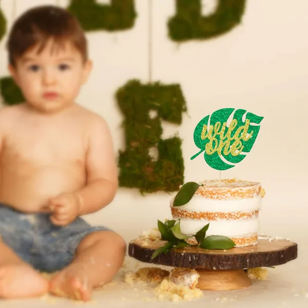Multi_Gyufise_1Pc_Glitter_Wild_One_Cake_Topper_Jungle_Safari_Monstera_Leaf_One_Cake_Decoration_For_Kids_First_Birthday_Baby_Shower_Party_Decoration_Supplies