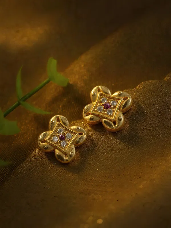 Elegant_Gold-Plated_Floral_Stud_Earrings_With_Ruby_And_Cubic_Zirconia_Accents_For_Women