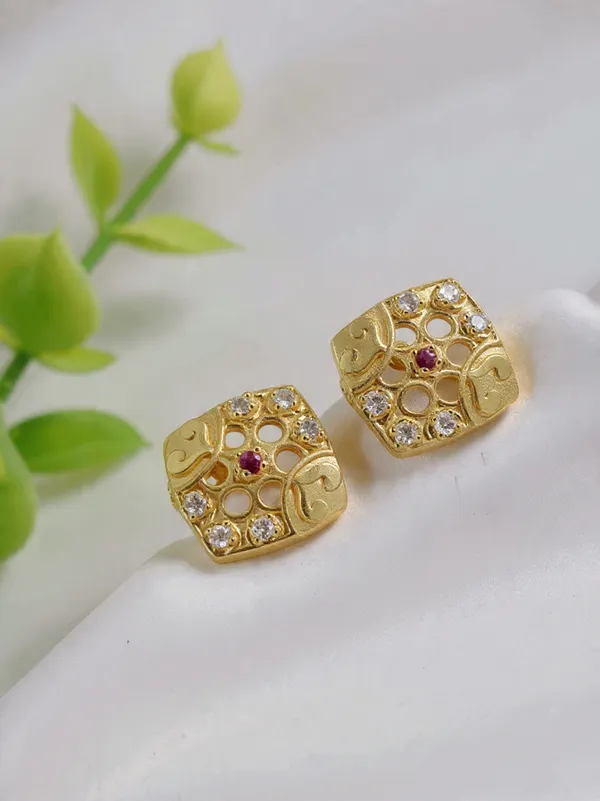 Elegant_Gold_Plated_Square_Filigree_Stud_Earrings_With_Ruby_And_Cubic_Zirconia_Accents_For_Women