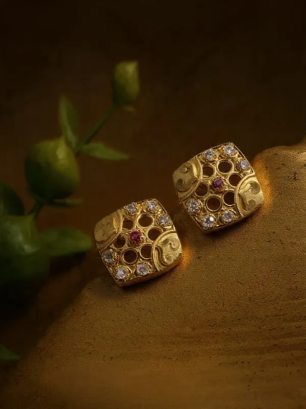 Elegant_Gold_Plated_Square_Filigree_Stud_Earrings_With_Ruby_And_Cubic_Zirconia_Accents_For_Women
