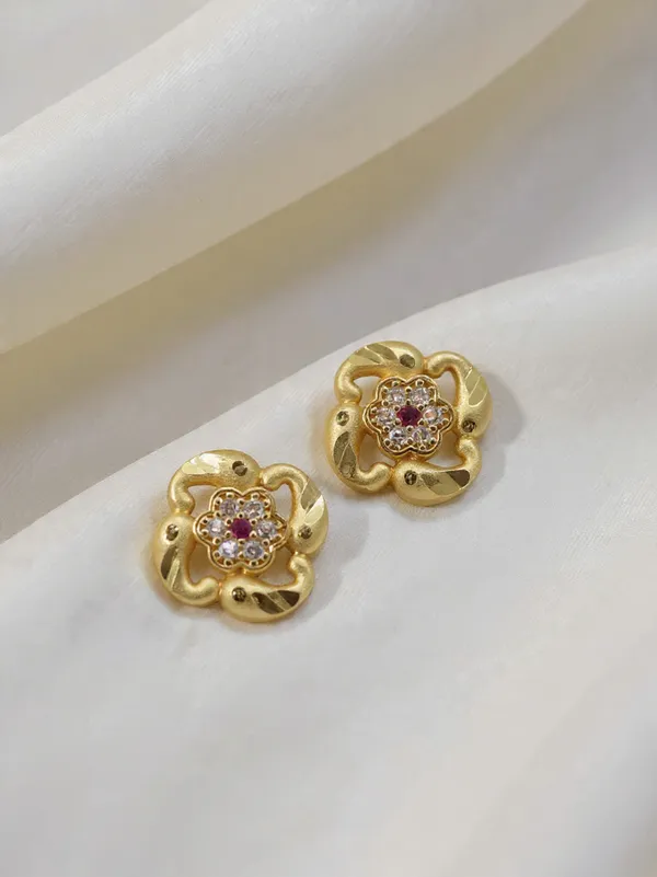 Floral_Gold-Plated_Stud_Earrings_With_Ruby_And_Cz_Stone_Accents_For_Women
