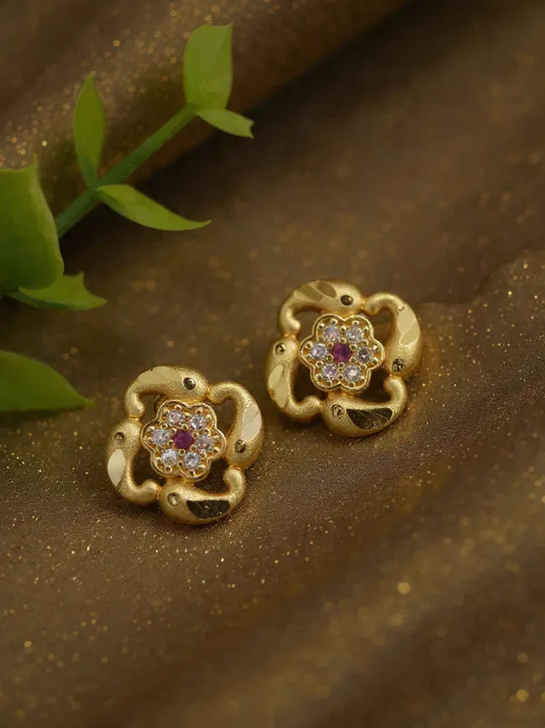 Floral_Gold-Plated_Stud_Earrings_With_Ruby_And_Cz_Stone_Accents_For_Women