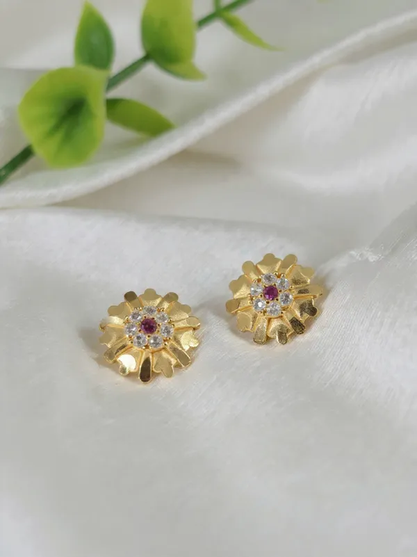 Floral_Gold_Stud_Earrings_With_Ruby_Red_And_White_Stone_Accents_For_Women