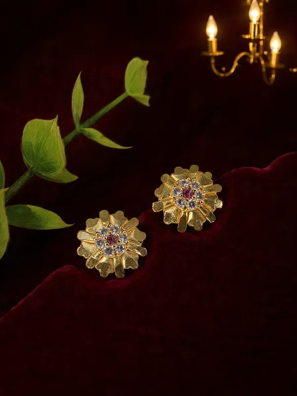 Floral_Gold_Stud_Earrings_With_Ruby_Red_And_White_Stone_Accents_For_Women