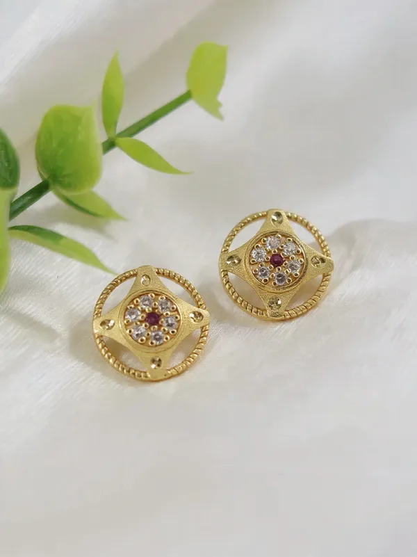 Gold_Plated_Circular_Medallion_Stud_Earrings_With_Ruby_And_Diamond_Accents_For_Women