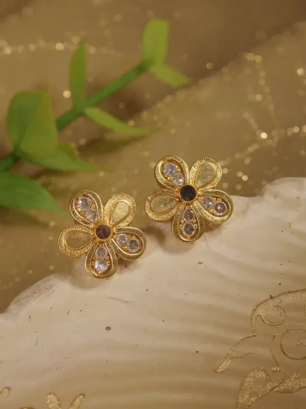 Gold_Plated_Five-Petal_Flower_Stud_Earrings_With_Cubic_Zirconia_Accents_For_Women