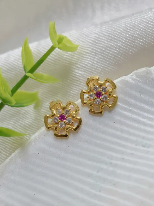 Gold_Plated_Floral_Stud_Earrings_With_Ruby_Red_And_White_Crystal_Accents_For_Women