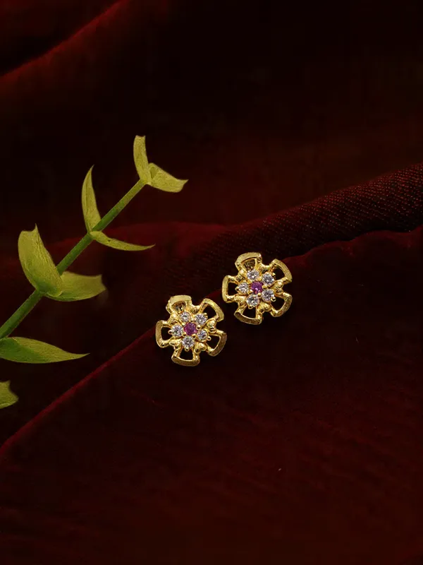 Gold_Plated_Floral_Stud_Earrings_With_Ruby_Red_And_White_Crystal_Accents_For_Women