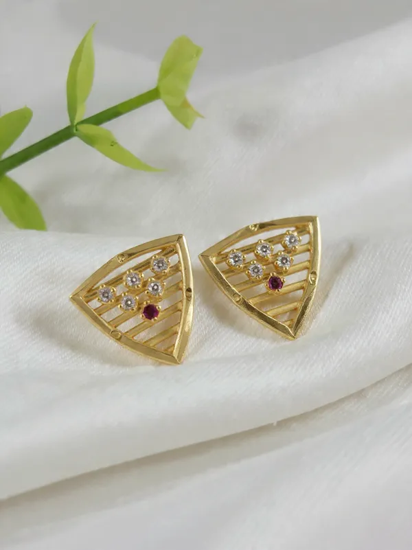 Gold_Plated_Geometric_Triangle_Stud_Earrings_With_Cz_And_Ruby_Red_Stone_Accents_For_Women