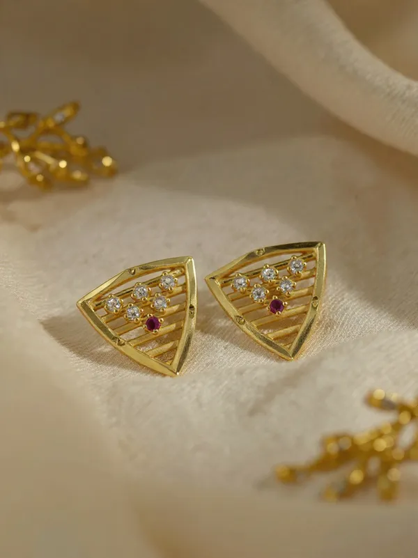 Gold_Plated_Geometric_Triangle_Stud_Earrings_With_Cz_And_Ruby_Red_Stone_Accents_For_Women