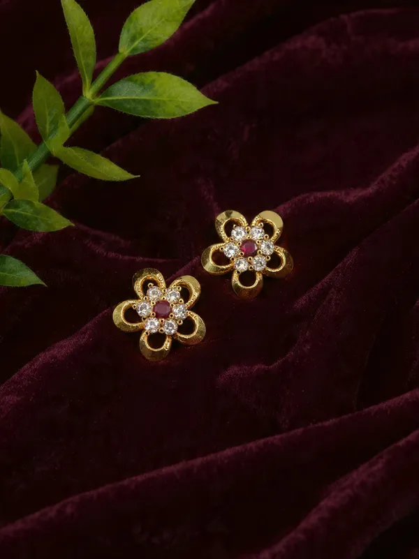 Gold_Plated_Ruby_And_White_Stone_Flower_Stud_Earrings_For_Women