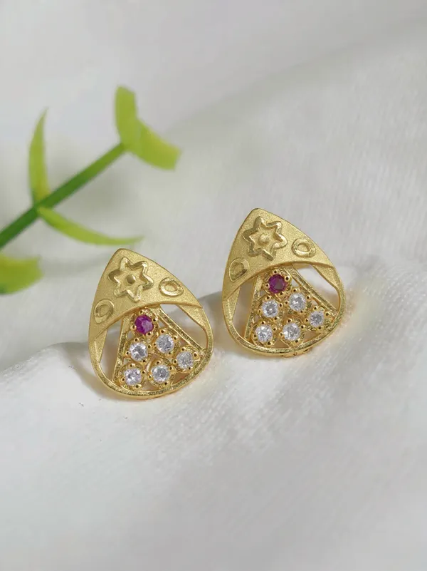 Gold_Tone_Teardrop_Stud_Earrings_With_Star_Motif_And_Ruby_Accents_For_Women