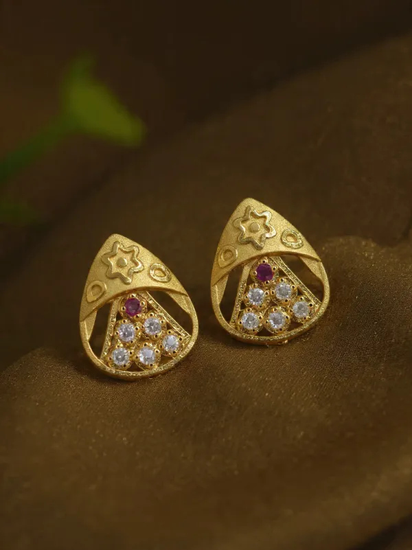 Gold_Tone_Teardrop_Stud_Earrings_With_Star_Motif_And_Ruby_Accents_For_Women