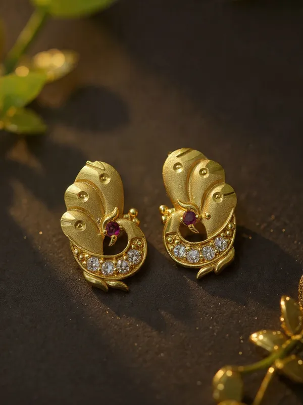 Traditional_Gold-Plated_Peacock_Stud_Earrings_With_Ruby_And_White_Cz_Stones_For_Women