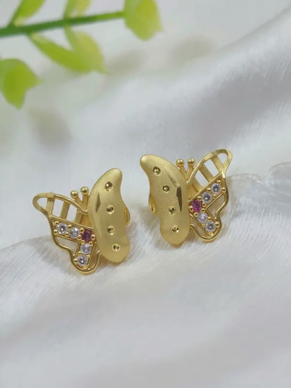 Yellow_Gold_Butterfly_Stud_Earrings_With_White_&_Pink_Crystals_For_Women