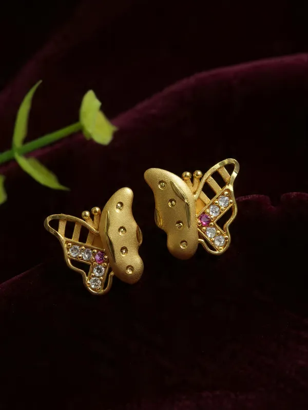 Yellow_Gold_Butterfly_Stud_Earrings_With_White_&_Pink_Crystals_For_Women
