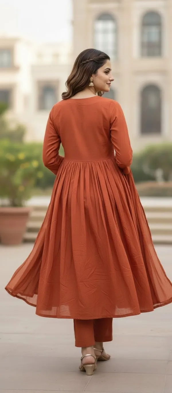 Orange_Hand_Work_Mul_Chanderi_Kurta_Set_With_Dupatta_For_Women