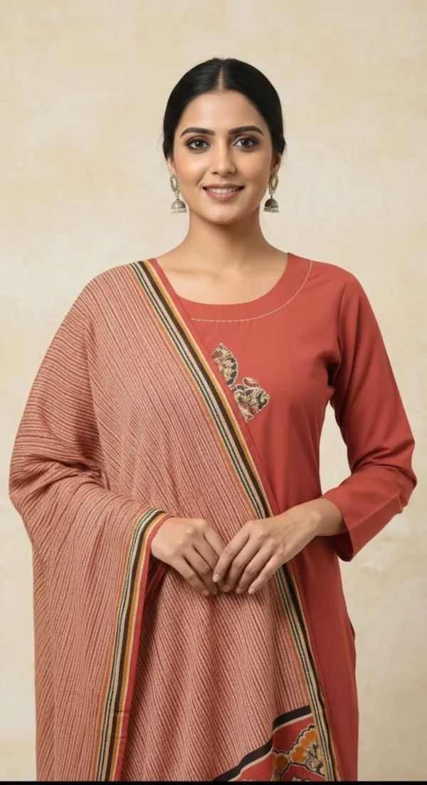 Brown_Aplique_Cotton_Kurta_Set_With_Dupatta_For_Women